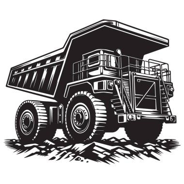 Rocky Zemin Tasarımı Üzerine Büyük Madencilik Döküntüsü Kamyon Vektör İllüstrasyonu