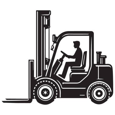 Sürücü Resimli Forklift Araç Silüeti Endüstri ve Depo