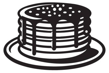 Lezzetli Şurup Siyah ve Beyaz Vektör Üzerine Çiselemeli Krep Yığını