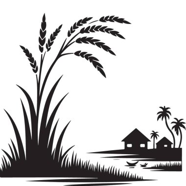 Asya Peyzaj Tasarımları için Rice Field Siluet Çizimi
