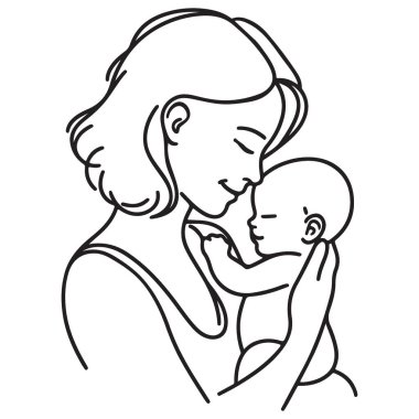 Anne Kucağında Bebeği Kucaklayan Şefkat Silueti Çizimi