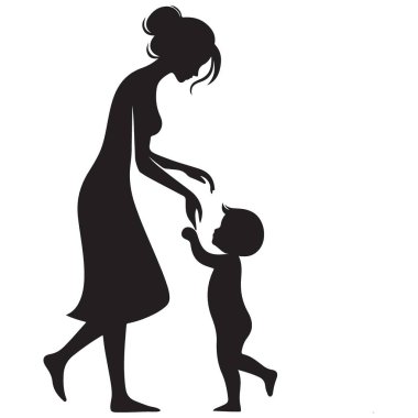 Anne, bebeğine Siluet Çiziminde Yürümesinde Yardım Ediyor
