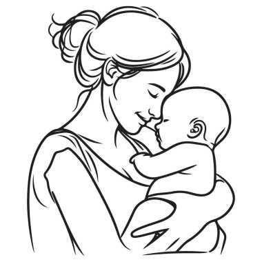 Anneyi Tutan Bebeğe Yakın Sevgi Kucaklaşması 'nın Silueti