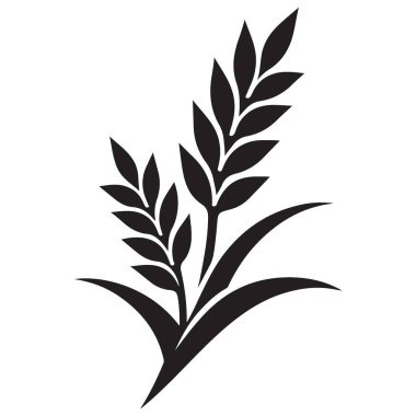 Pirinç Bitkisi Vektörü Silueti Minimalist Tarım Organik Gıda Simgesi İllüstrasyonu