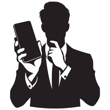İş Adamı Telefon Tutucu Sunum için Siluet Vektörü