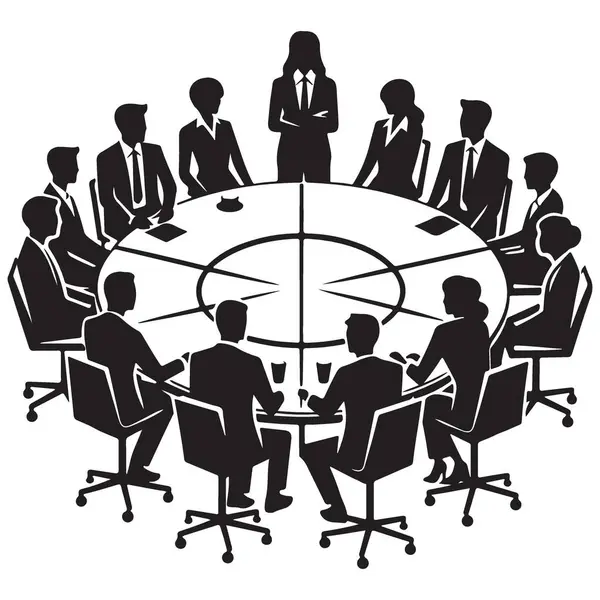 İş Toplantısı Yuvarlak Masa Tartışması Silüet Görüntü Vektör Sanatı