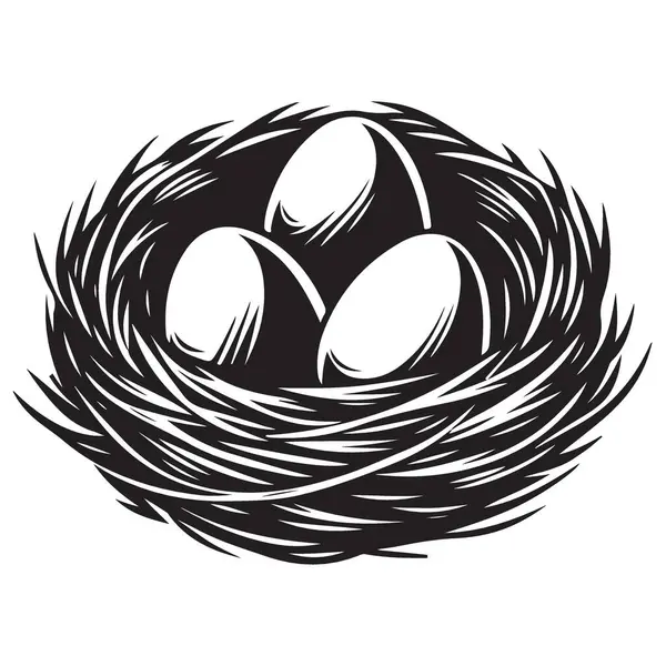 Siluet kuş yuvası yumurta vektör çizimleriyle dolu