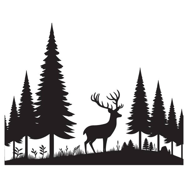 Величественный олень в силуэте леса для любителей природы