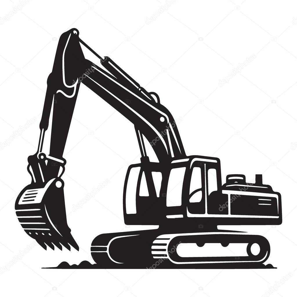 Powerful Excavator Silhouette Vector Graphic for Construction Equipment Projects