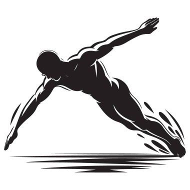 Siluet Yüzücü Dalış Poz Vektörü İllüstrasyonu Rekabetçi Spor Tasarımı