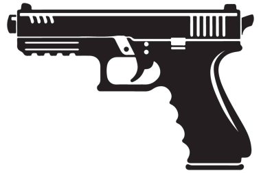 Siluet Modern Yarı Otomatik Pistol Vektör Çizim Tasarımı