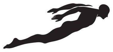 Dinamik Sualtı Yüzme Silueti Vektör Sanat Tasarımı Şablonu