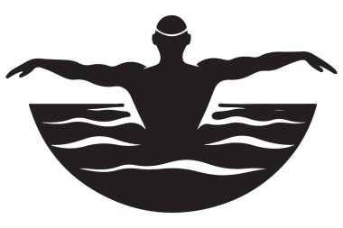 Kelebek Vuruşunda Siluet Yüzücü Sanatsal Vektör Çizimi Tasarımı