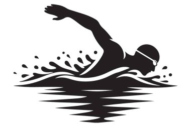 Hareketli Sanatsal Vektör Yüzme Çiziminde Siluet Yüzücü