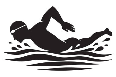 Siluet Yüzücü Serbest Stil Vuruşu Sanatsal Tasarım Konseptinde