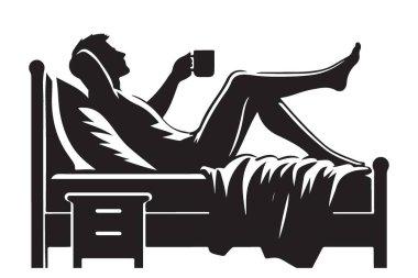 Siluet Adam Kahve Sabahı rutiniyle Yatakta Rahatlıyor