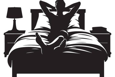 Siluet Adam Yatakta Otururken Rahatlatıcı Sabah Rutin Yaşam Tarzı