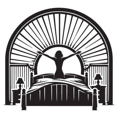 Siluet Kadın Dekoratif Yatak başlığı Resmi ile Kollarını Gerdirerek Uyanıyor