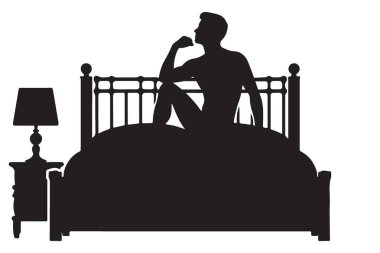 Yatakta Düz Oturan Adamın Silüeti Geleceği Düşünüyor