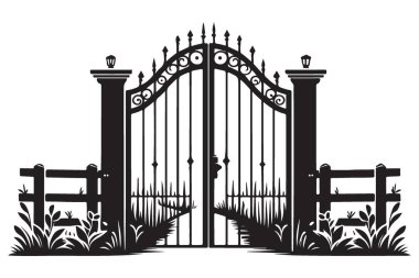 Süslü Demir Kapı Girişinin Siluet Vektör İllüstrasyonu