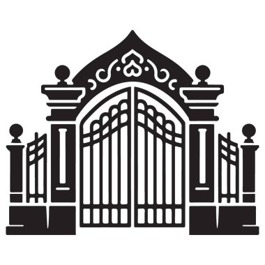 Peyzaj Tasarımı Fikirleri İçin Zarif Süslü Demir Kapı Vektör Silüeti