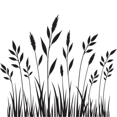 Meadow ve Prairie Sahneleri için Uzun Çimen Silueti Çizimi