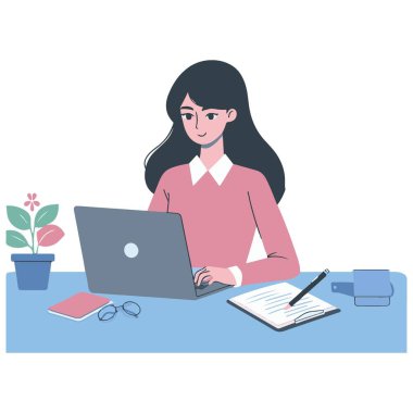 Masa başı Üretim ve Odaklanma 'da dizüstü bilgisayarda çalışan kadın