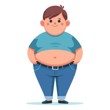 Kilolu Adam Çizgi Film Karakteri İllüstrasyonu Sağlıksız Kilo Sorunları