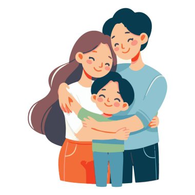 Çizgi film Aile Kucaklaşması Sıcaklık Sevgi ve Birliktelik Konsepti