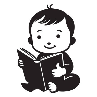 Erken eğitim için sevimli bebek okuma kitabı vektörü illüstrasyonu