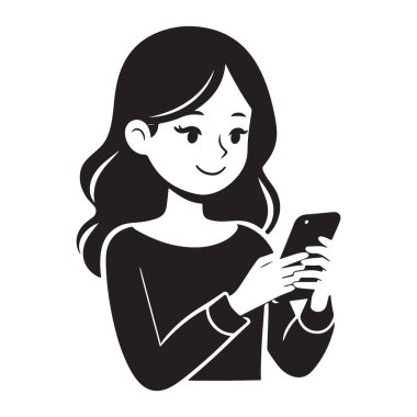 Akıllı Telefon Silueti ile Telefon Vektörü Resimli Kız
