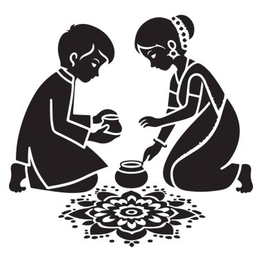 Hindu Kardeşler Hindu Ritüeli 'nin Siluet Grafik Resmini Kutluyor