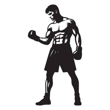 Boksör Siluet Resimli Vektör Tasarımı Vurmaya Hazır