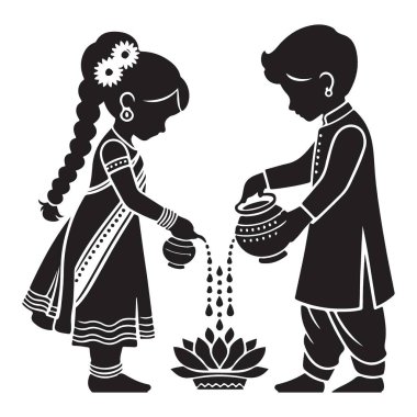 Hint Düğün Töreni Siluet Vektör İllüstrasyon Tasarımı