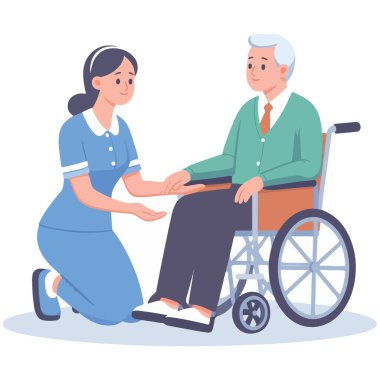 Tekerlekli sandalyedeki Yaşlı Kadın İçin Evde Bakım Sağlayan Hemşire