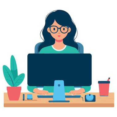 Gündüz vakti bilgisayar başında çalışan kadın profesyonel.