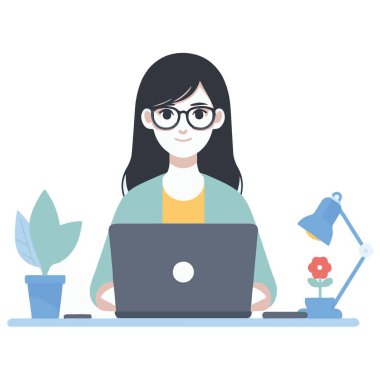 Evden Bilgisayarda Temel Aksesuarlarla Çalışan Kadın İmajı