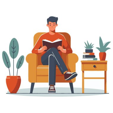 Koltuğunda Okuyan Adam Yaşam Tarzı Vektör Sanatı