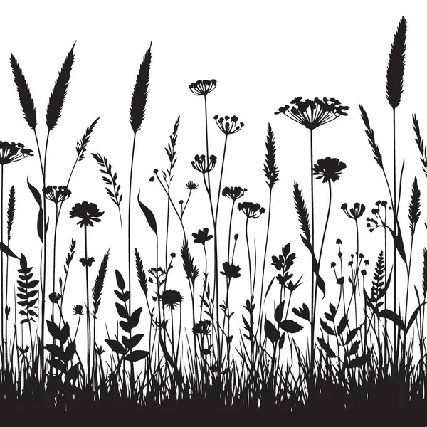 Sofistike siluet yaban çiçeği ve ot doğa vektör illüstrasyonundan esinlenmiştir.
