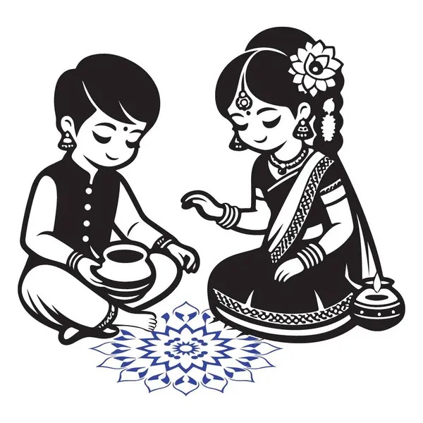 Hint Düğün Seremonisi Gelin ve Damat Çizimi