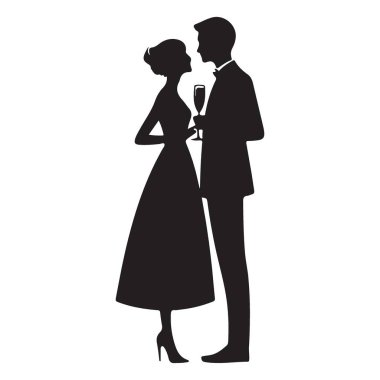 Zarif çift silueti vektör çizimi romantik bir akşam kutlama tasarımı