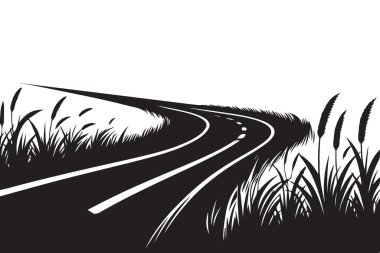 Eğri yol silueti vektörü çimenli arazi tasarımında dönüyor