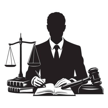 Hukuk Firması İllüstrasyon Vektörü Adalet Ölçekli Avukat Silueti