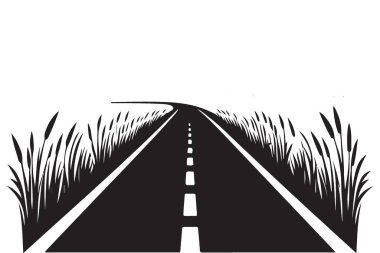 Çimenlerin Arasında Uzun Yol 'un Silueti Seyahat İçin Çizim Vektörü