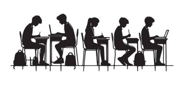 Sınıfın Tasarım Ayarlarında Öğrenciler Siluet Vektör Çalışması