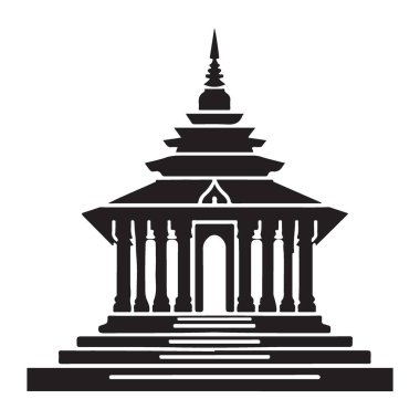 Geleneksel Nepal tapınağı silueti antik mimari mirası sergiliyor