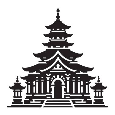 Japon Pagoda Siluet Kulesi Seyahat Teması için Çizim Vektörü Sanatı