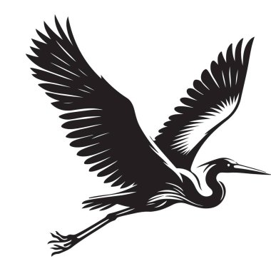 Görkemli Mavi Balıkçıl Uçan Yüksek Silüet Vektör Sanat Görüntüsü