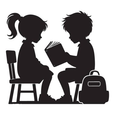 Eğitim İçin Kitap Silüet Vektörü Okunuyor