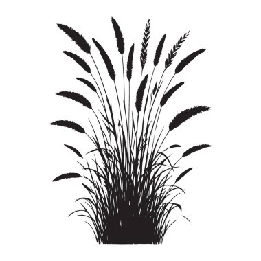 Bahçe Tasarımı Elementleri için Süslü Çimen Silüeti Vektör İllüstrasyonu